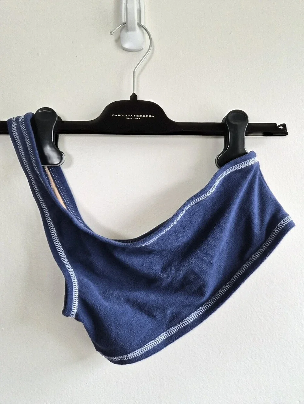 New Gnash Swim One-Shoulder Pull-On Terry Navy/White Crop Bikini Top 2 US NWOT